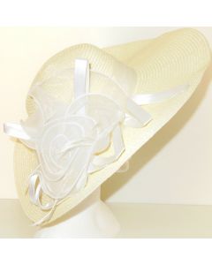 Cappello Cerimonia elegante donna Falda Larga bianco panna paglia art. D0607