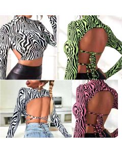 Maglia donna ragazza spalla scollata zebrato animalier top art. D0836